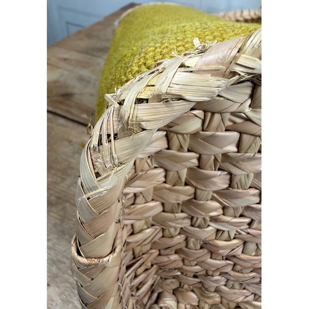 Retro Chartreuse Woven Straw & Burlap Basket Tote - Picture 14 of 15